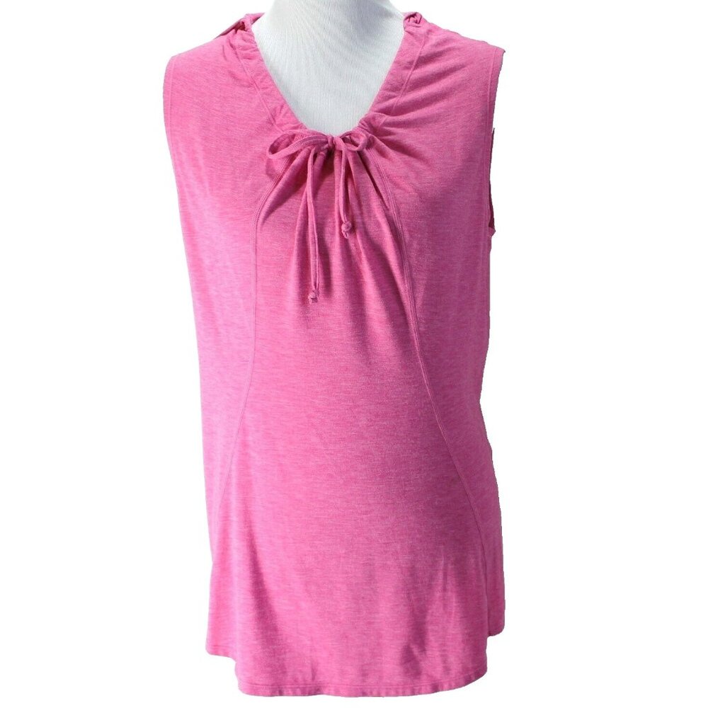 Lucy Hooded Top Womens Sz M Pink Sleeveless Drawstring Neck Knit Activewear